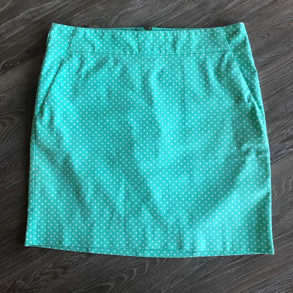 Ann Taylor Madison green & white polka dot skirt sz 4